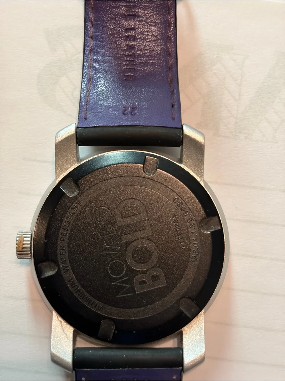 Movado Bold Black Dial Silver Case Leather Strap Minimalist Watch